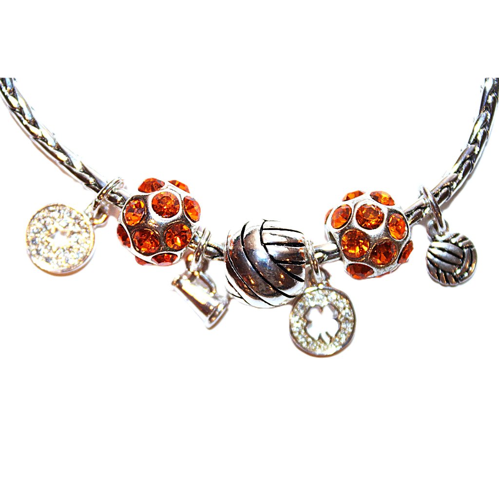 Davinci Charm Bracelet 8 W 7 Beads - Volleyball Sports Star Cheer Orange Cz 37$